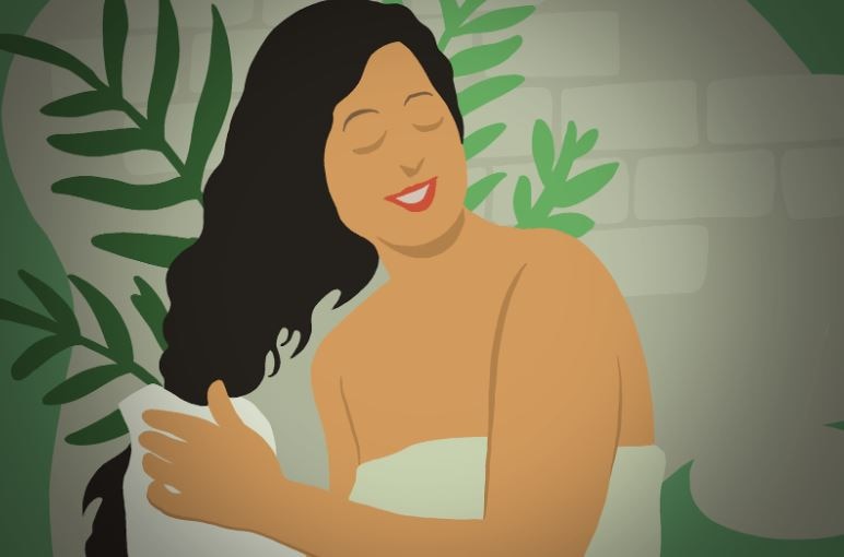 girl applying palmolive on her heir